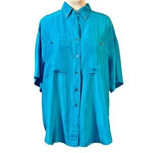 Outfitters 100% Silk Turquoise Button Front Relaxed Shirt Women’s Plus size M